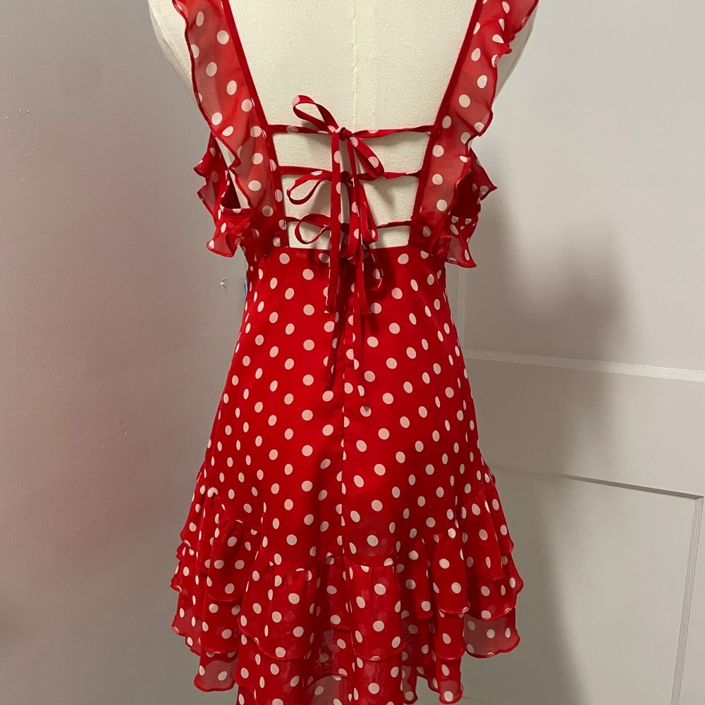 Red Polka Dot Ruffle Dress XS - Picture 2 of 3